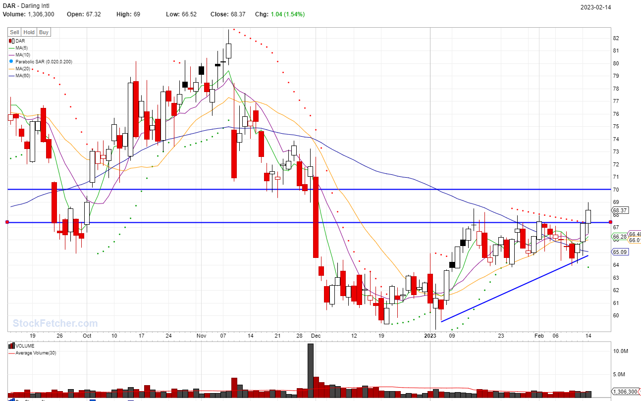 STOCK BUY SIGNAL TRIGGERED: DAR @02/14/2023